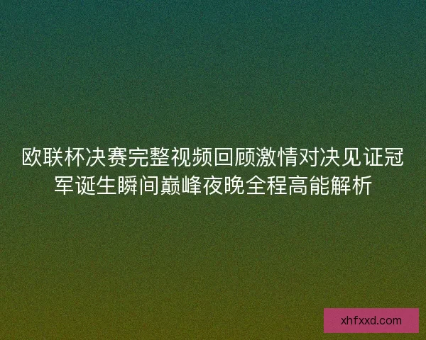欧联杯决赛完整视频回顾激情对决见证冠军诞生瞬间巅峰夜晚全程高能解析