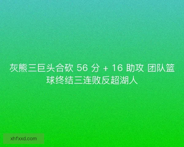 灰熊三巨头合砍 56 分 + 16 助攻 团队篮球终结三连败反超湖人